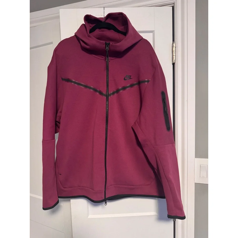 Nike Tech Fleece Full Zip Hoodie Burgundy Unisex XXL - Picture 1 of 10